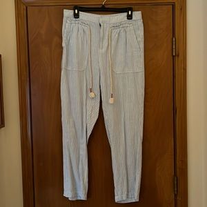 Light blue and white striped pants